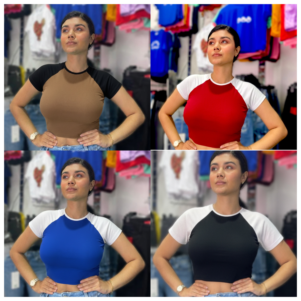 (combo) crop top acanalado Ranglan Variado